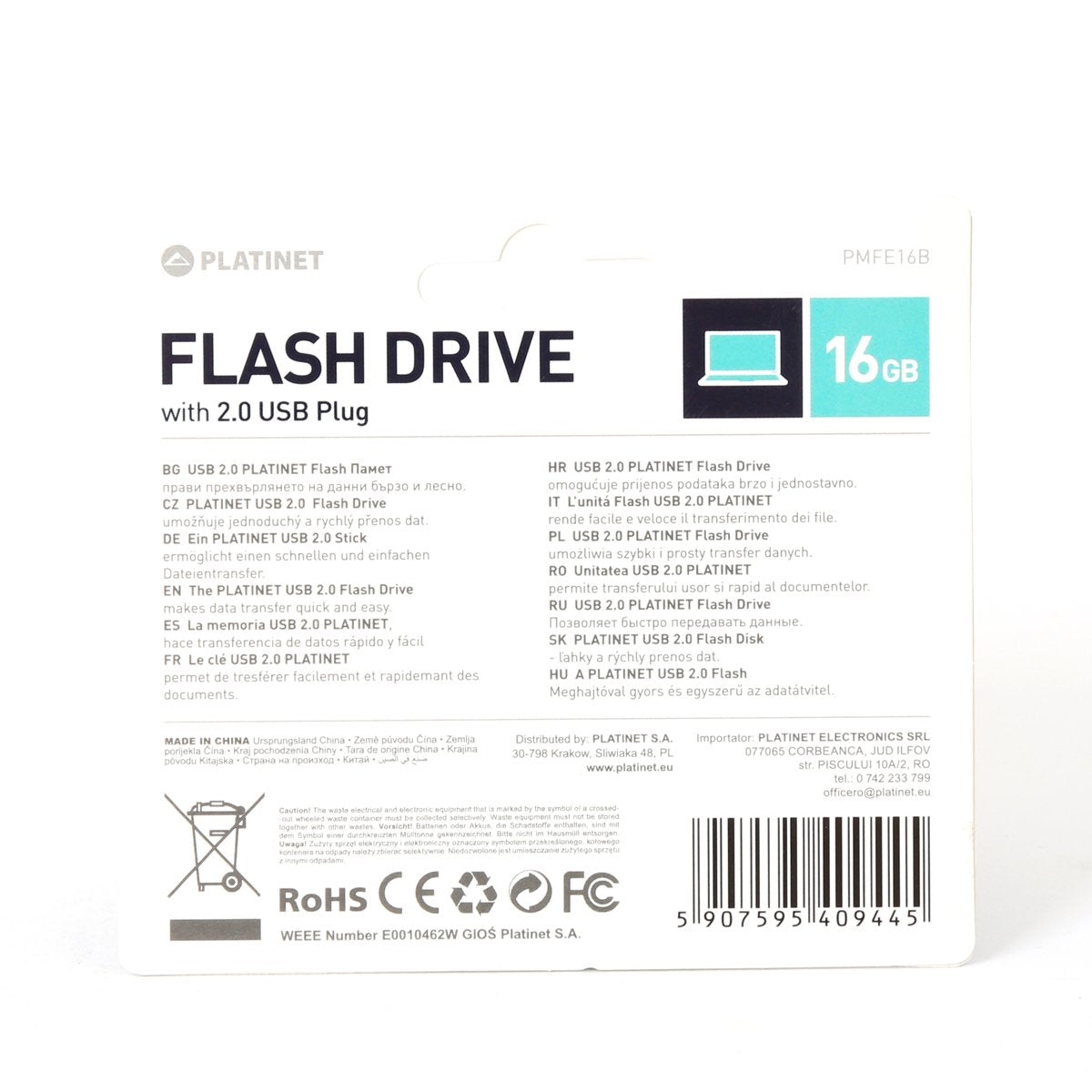 EAN 5907595409445 - Platinet PMFE16B unidad flash USB 16 GB USB tipo A 2.0 Negro imagen 3