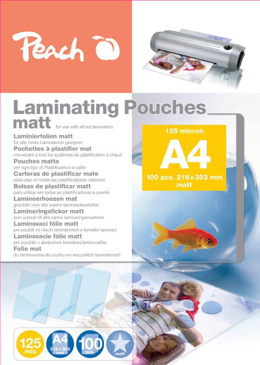 Estuches Para Plastificar Peach A4, 125 Mic, Mate, 100 Piezas.