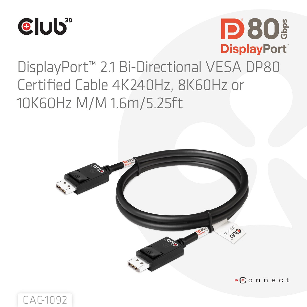 Cable Club3d Displayport 2.1 Dp80 1,6m 10k 8k 4k M M Retail