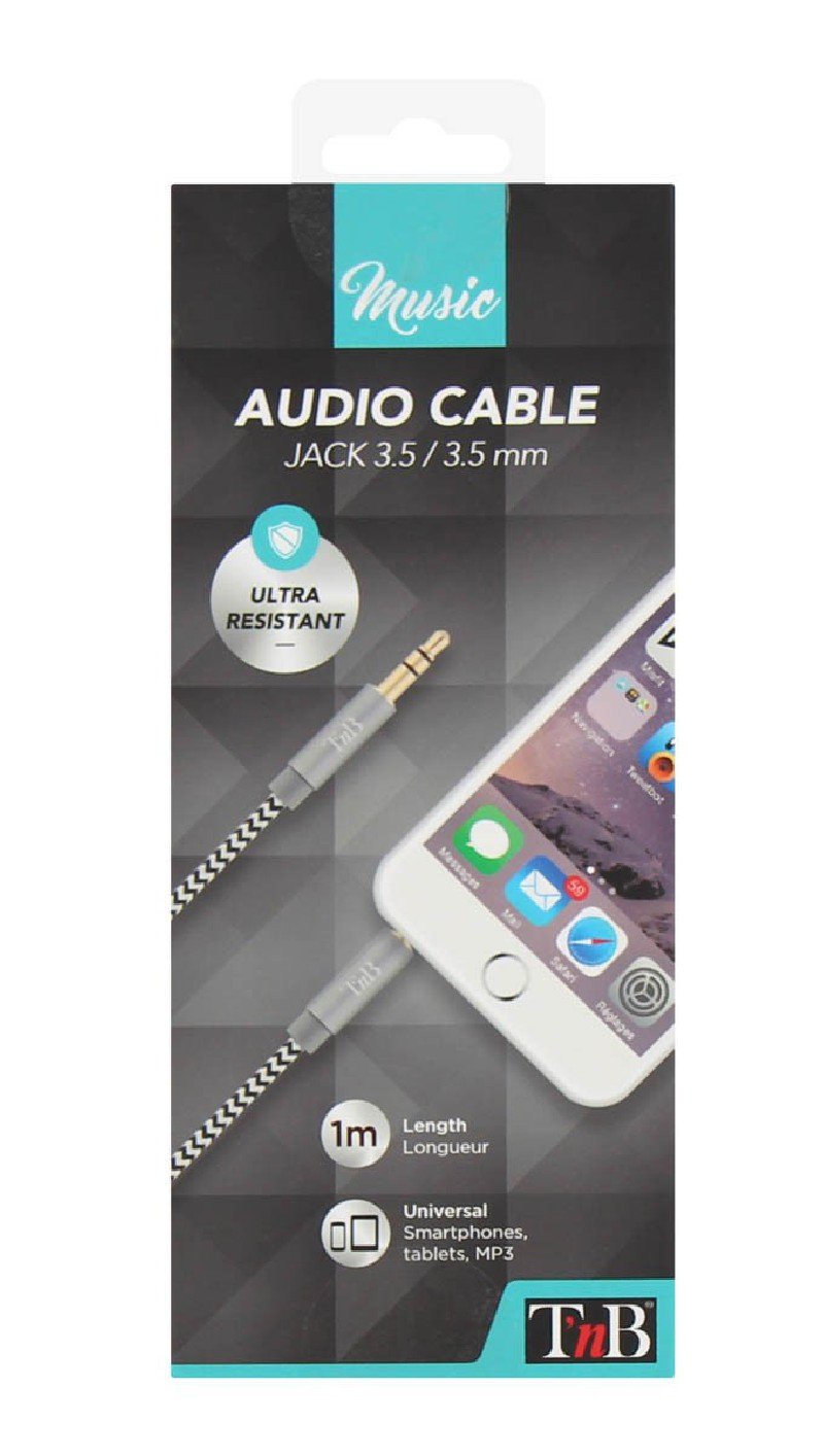 Cable Audio Jack 3,5mm T Nb M/M 1m (Negro/Gris)