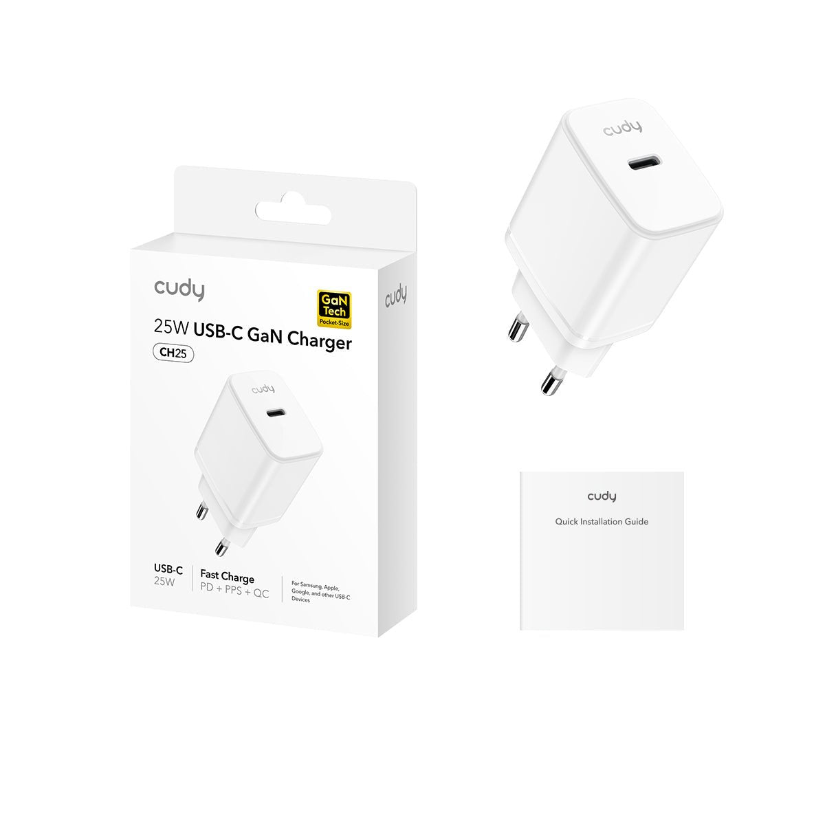EAN 6971690794422 - Cudy 25W USB-C GaN Charger, CH25 1.0 Universal Blanco Corriente alterna Carga rápida Interior imagen 2