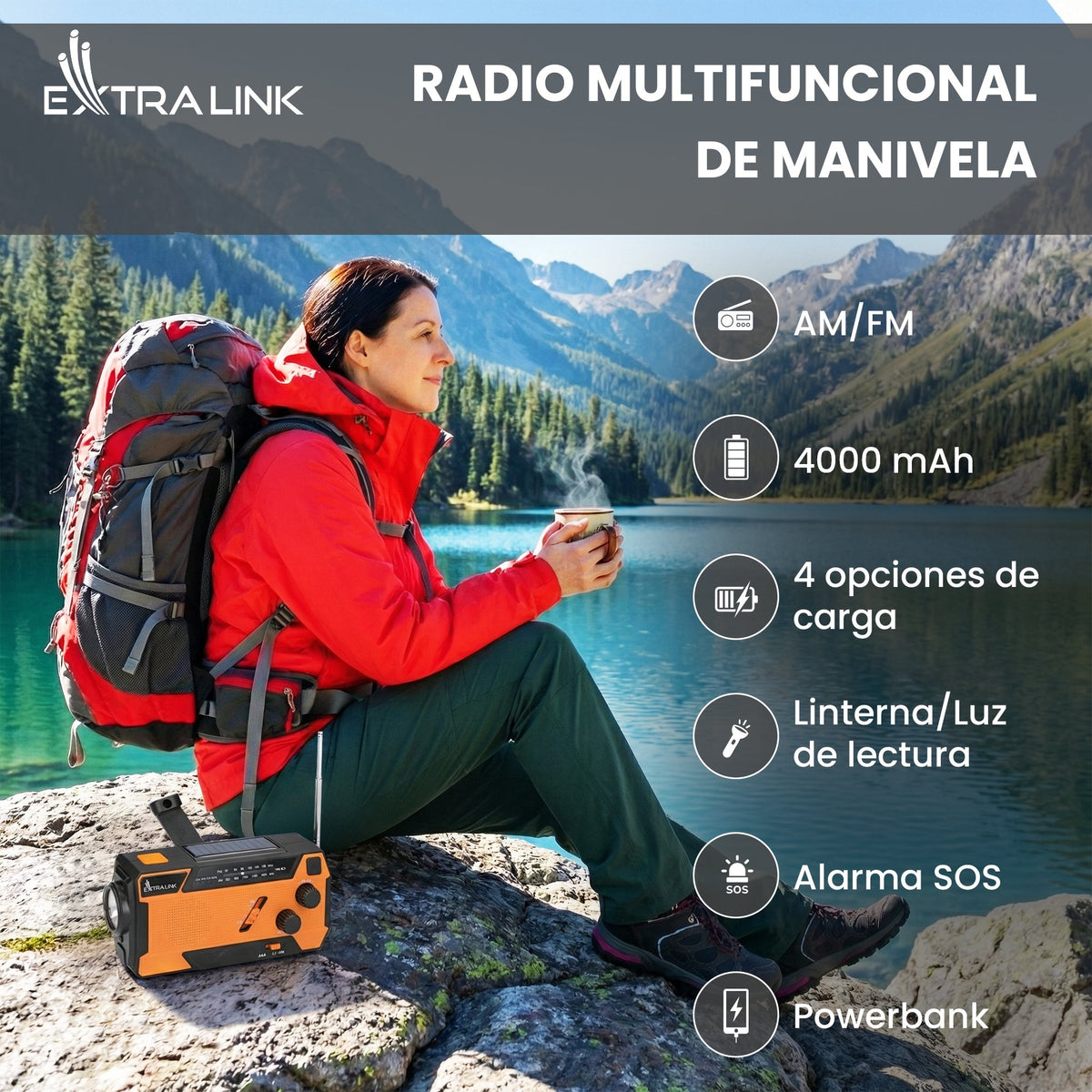 EAN 5904960293746 - Extralink RADIO AWARYJNE SOLARNE Z KORBKA DYNAMO POWERBANK 4000MAH Z LATARKA SOS SR-4000 Portátil Analógi imagen 36