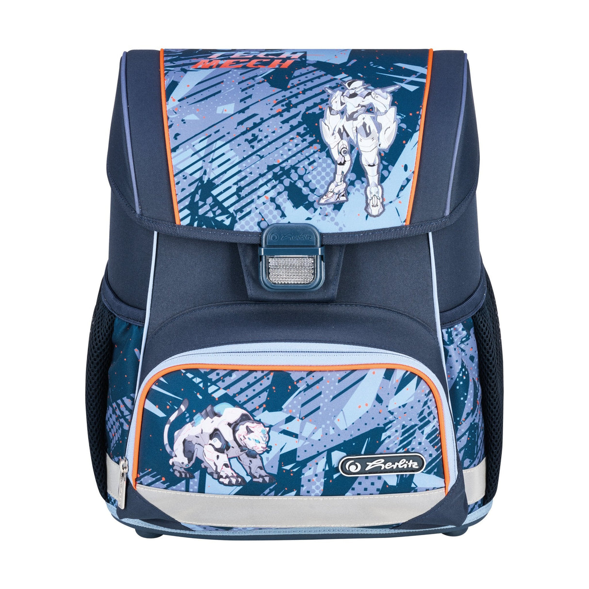 Herlitz Loop Plus Techmech Juego De Mochila Escolar Niño Poliéster Azul, Naranja