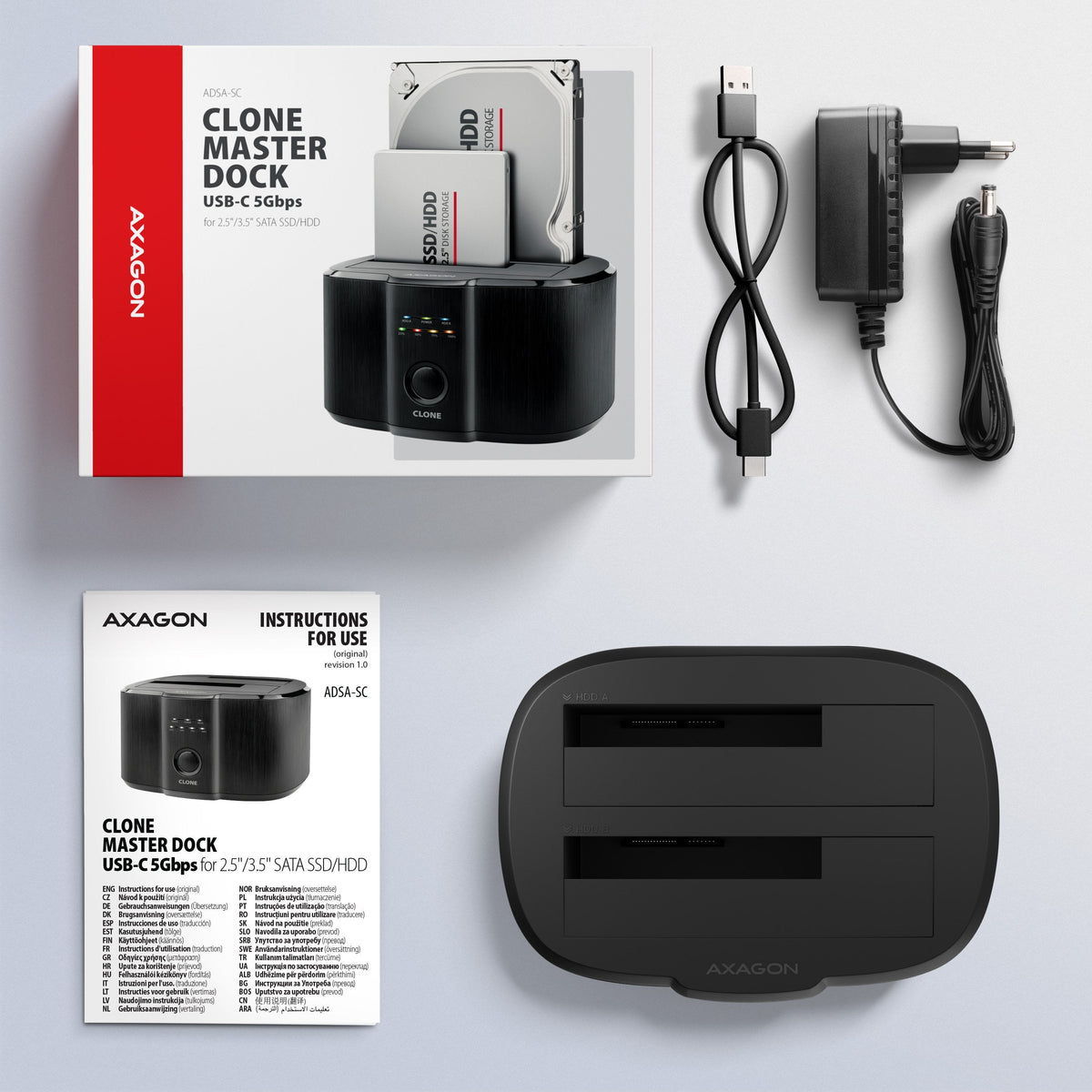 Adsa-Sc Base De Conexión, Usb 3.2 Gen 1 - 2x Sata 6g 2.5"/3.5" Ssd/Hdd Clone Dual