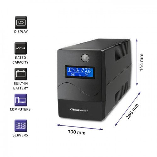 Sai Qoltec 53978 Ups Monolith 650va 360w Lcd Usb Rj45