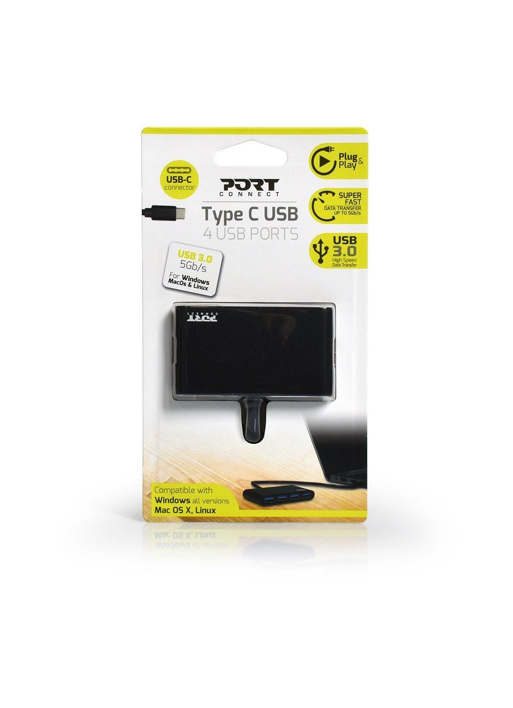 EAN 3567049001230 - Port Designs 900123 hub de interfaz USB 3.2 Gen 1 (3.1 Gen 1) Type-C 5000 Mbit/s Negro imagen 3