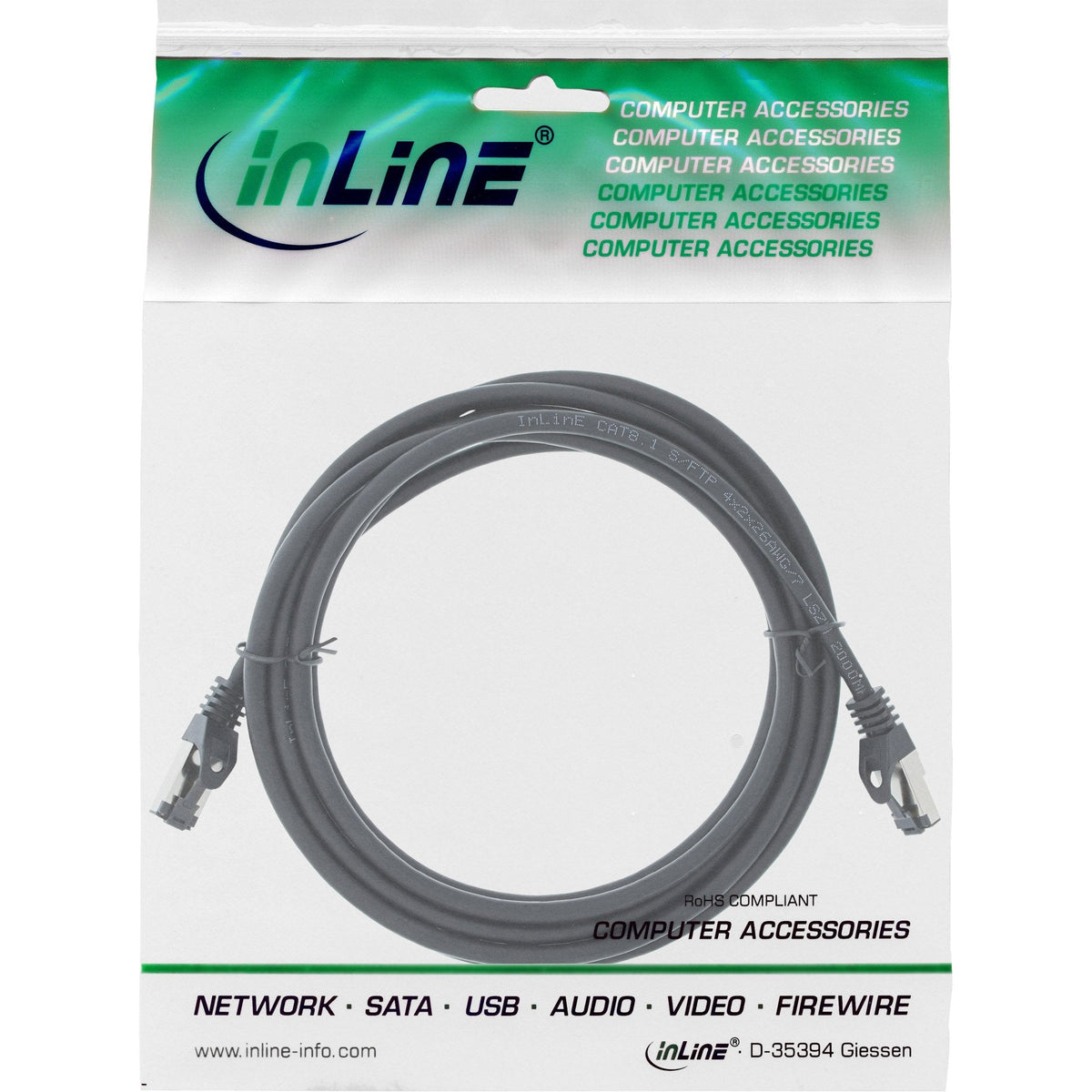 Cable De Red Inline S/Ftp Pimf Cat.8.1 Libre De Halógenos 2000mhz Negro 1m