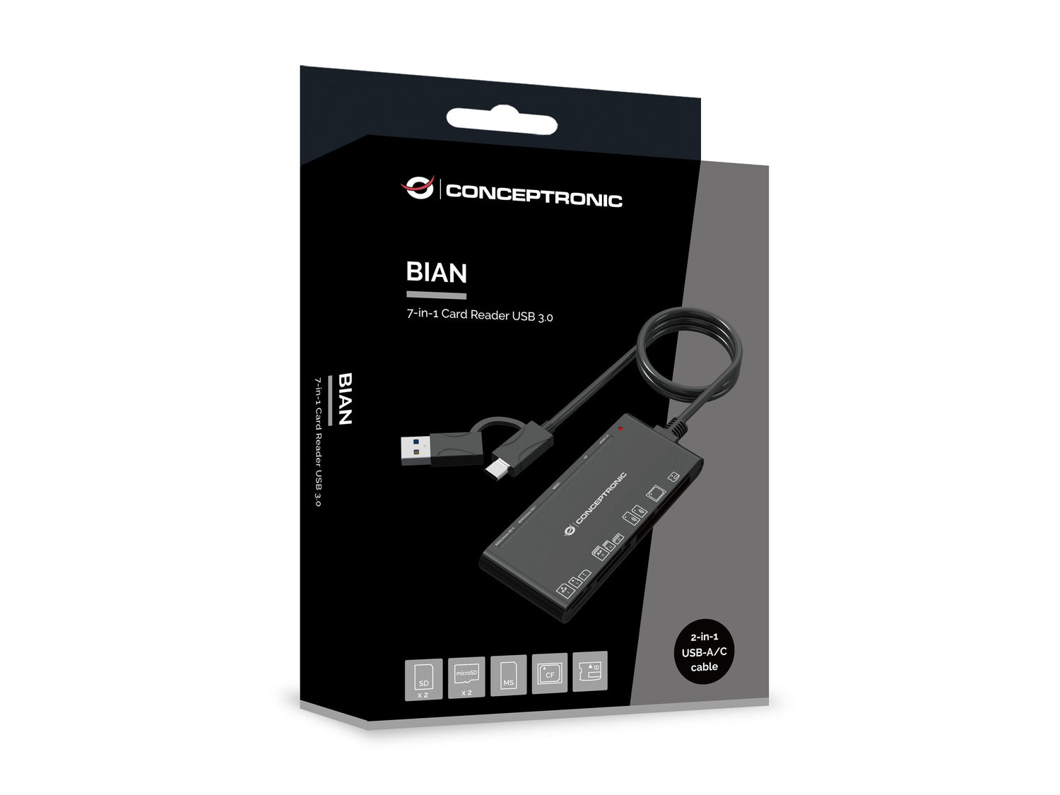 Card Reader Externo Concentronic Bian010b Usb-C Y Usb-A Sd, Sdhc, Sdxc, Micro Sd, Mmc,Ms, Cf, Xd