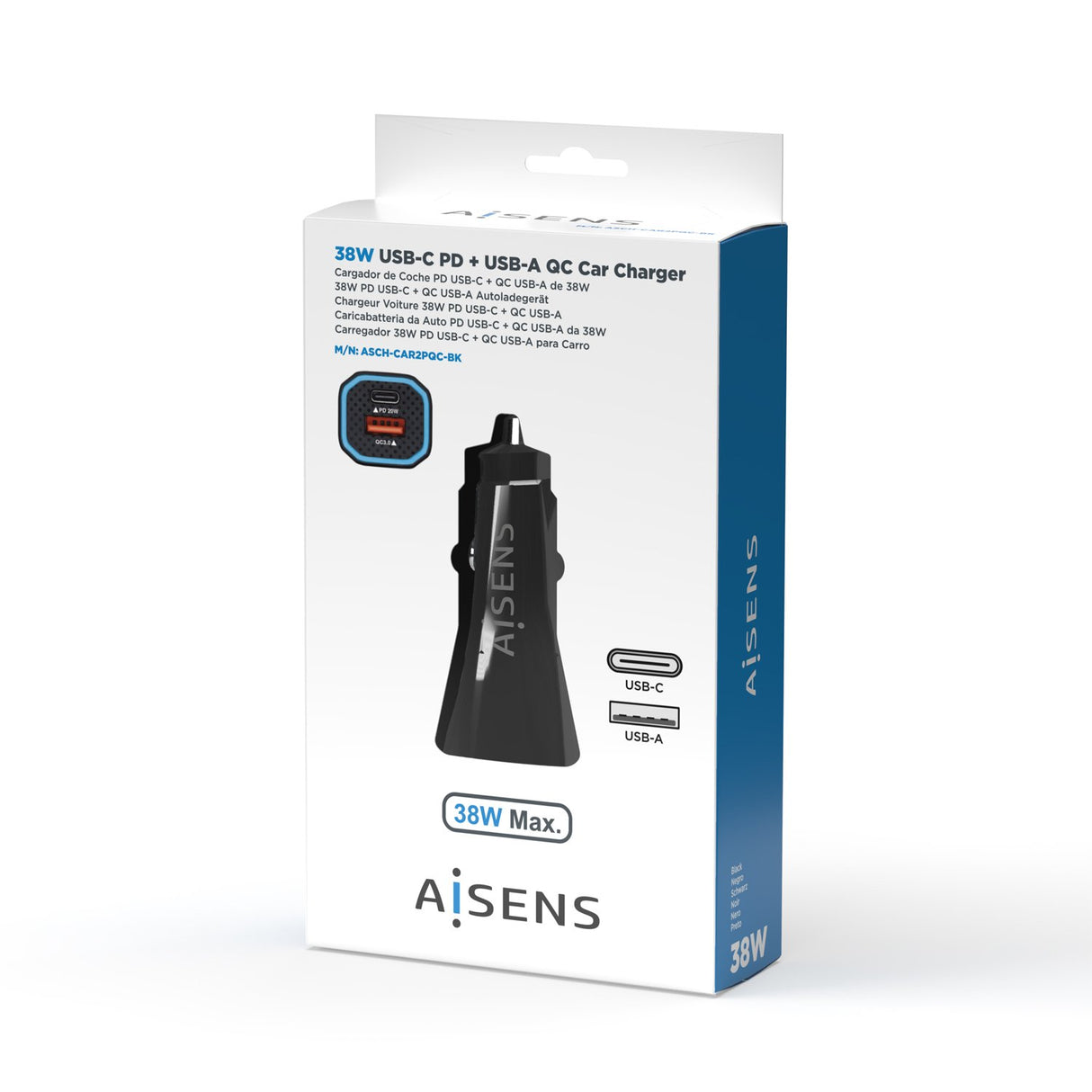 EAN 8436574708028 - AISENS ASCH-CAR2PQC-BK cargador de dispositivo móvil Universal Encendedor de cigarrillos Carga rápida Aut imagen 3