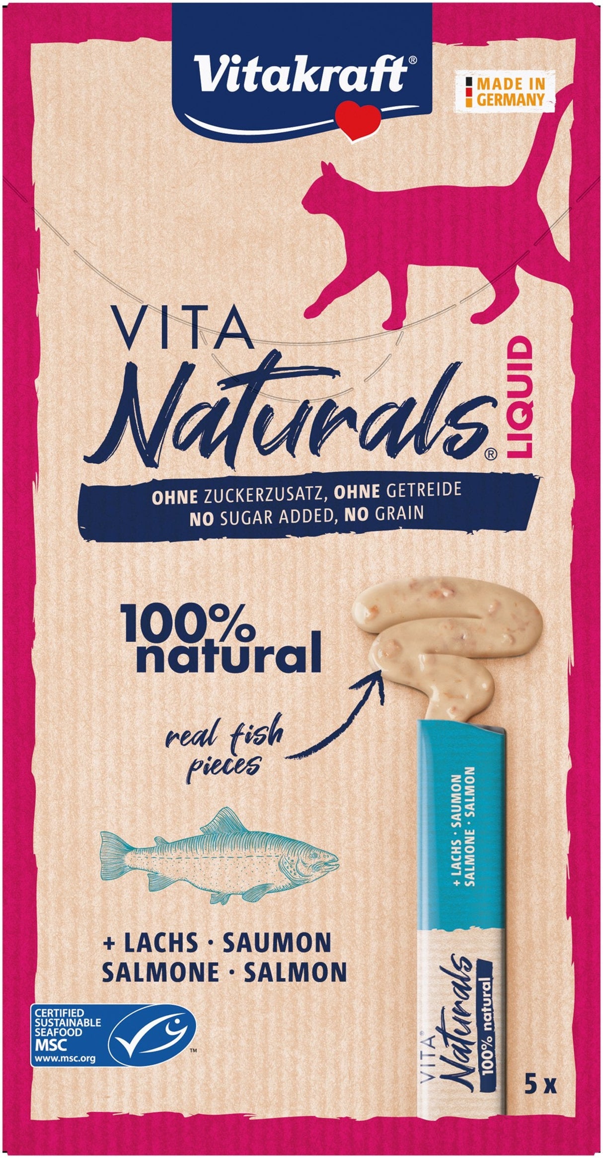 Goma Para Gatos Vitakraft Vita Naturals Liquid Salmon 5 X 15g