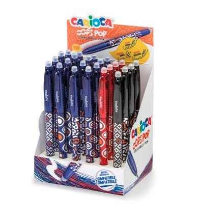 Carioca Oops Expositor De 24 Boligrafos Borrables - Termo Sensible - Empuñadura Texturizada - Punta De Ø 0.7mm - Doble