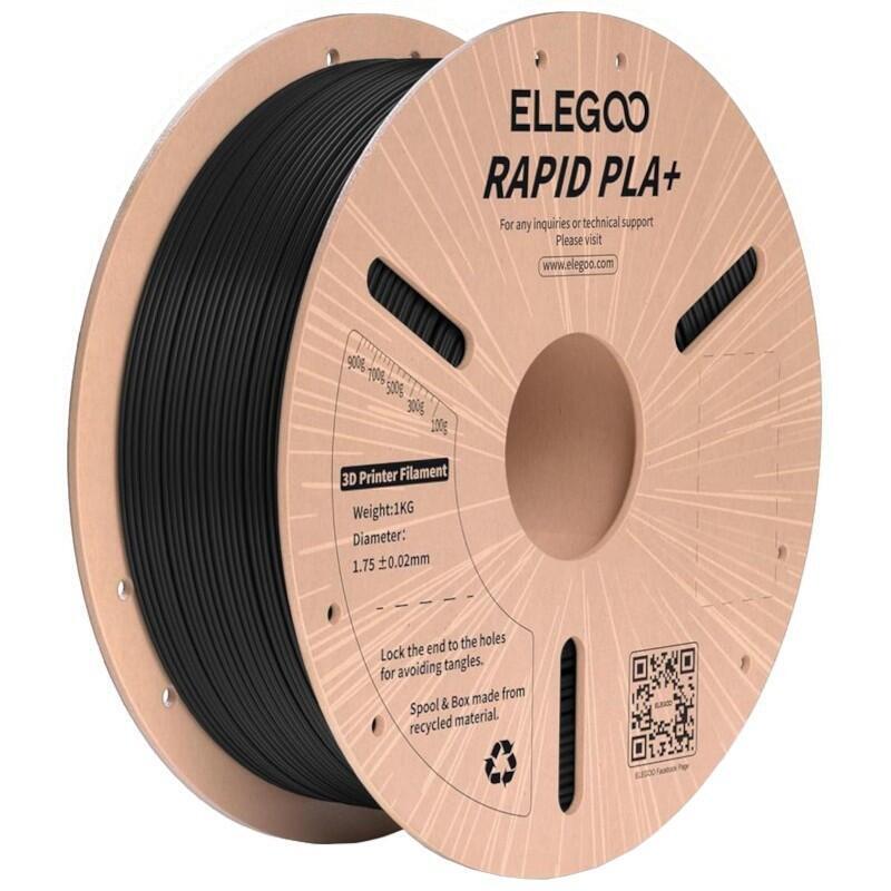 Filamento Elegoo Rapid Pla + (Plus) - 1.75mm - Impresión De Alta Velocidad Hasta 600mm/S - Bobina De 1kg Color Negro - Compatible Con Impresoras 3d Fdm