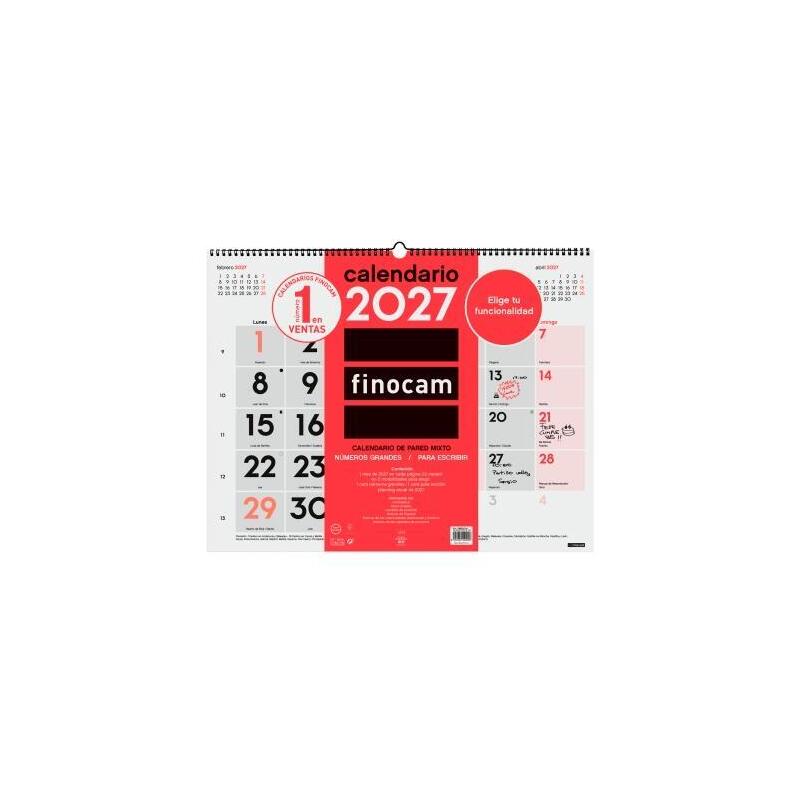 Finocam Calendario De Pared 12 Meses Para Escribir Xl-540x420mm Mixto 2027