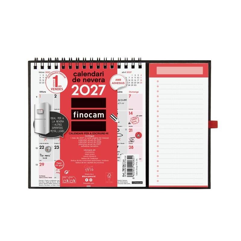 Finocam Neutro Calendario Con Iman En Catalan - Anual 2027 - Mes Vista - Formato Xs - 140x150mm - Base 220x160mm -