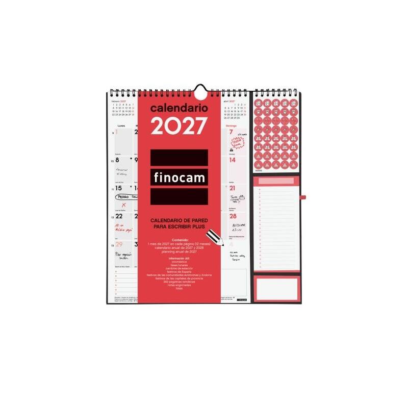 Finocam Neutro Calendario De Pared - Anual 2027 - Mes Vista - 300x340mm - Espiral Doble - Papel De 140g/M2 - Espacio
