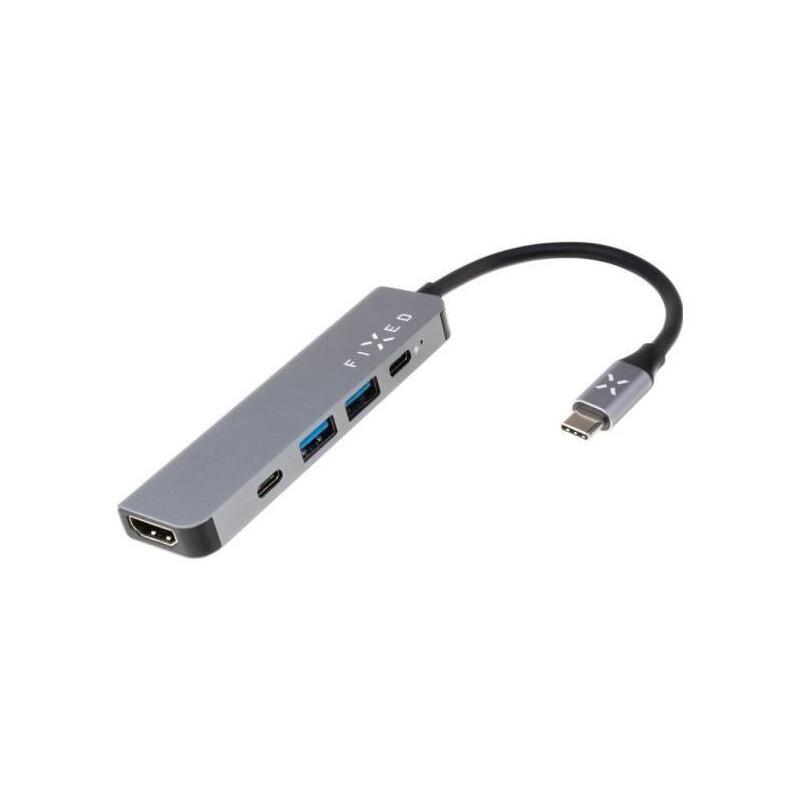 Fixed Hub Mini 5-Portowy Aluminiowy Usb-C, Szary