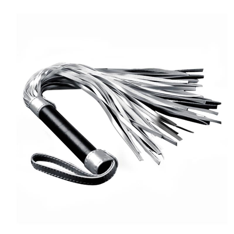 Flogger Cuero Sintético Plateado Y Negro