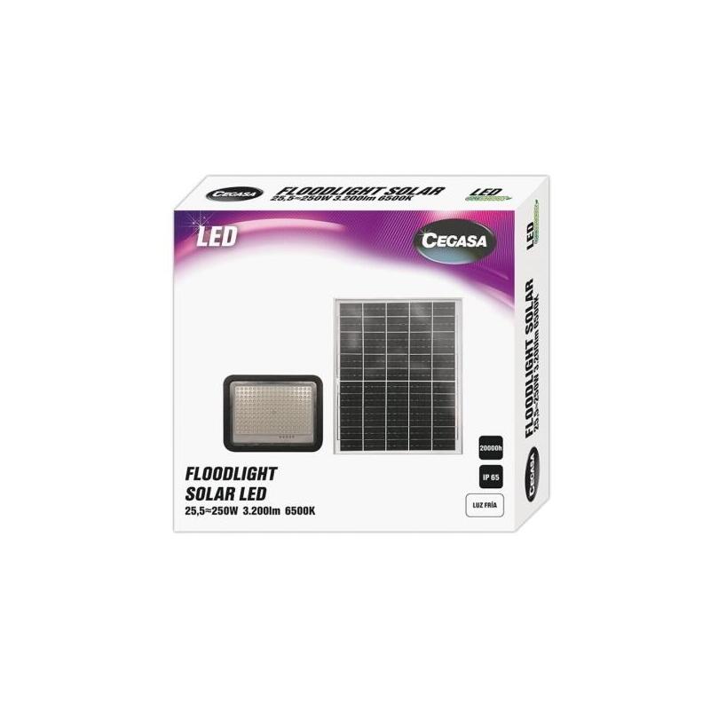 Foco Solar Cegasa Floodlight Led 3200lm 6500k - Panel Solar Integrado 5v-25w - Autonomia Hasta 12h - Resistencia Ip65