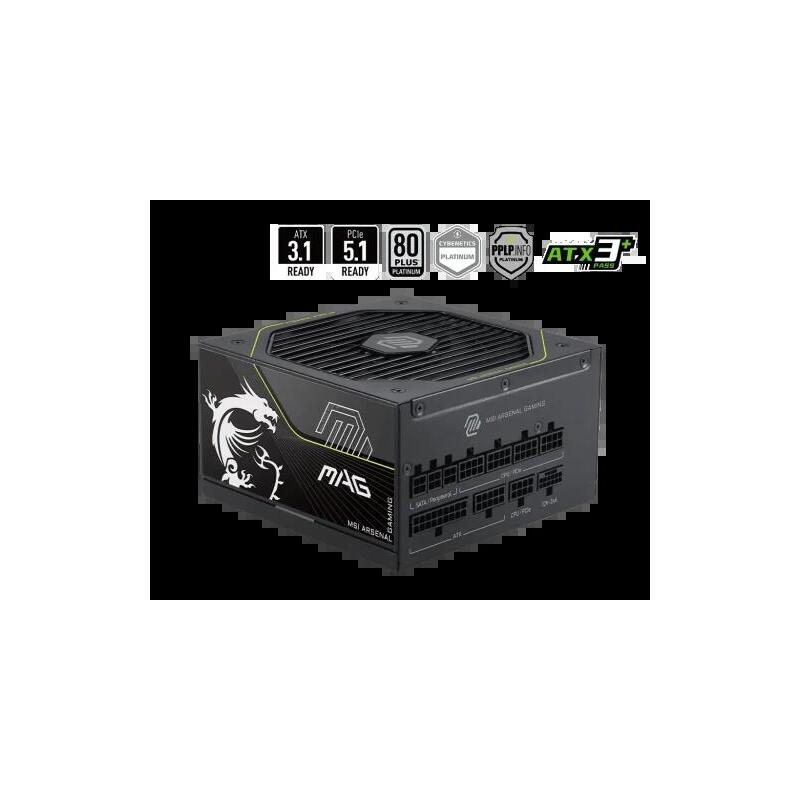 Fuente Alimentacion Msi Mag A1000pls Pcie5,Psu,1000w,80 Plus Platinum,Modular,135mm,Active Pfc,1xpci-E 5 (12+4 Pin),4xpci-E (6+2 Pin),8xsata (15 Pin)