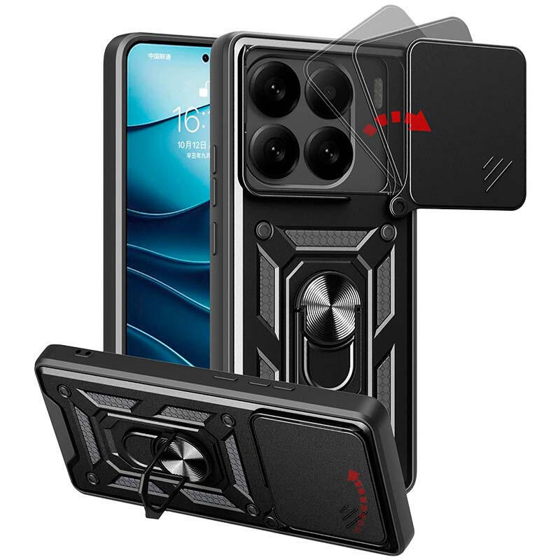Funda Armadura Militar Para Xiaomi 15 Pro 5g Con Protección De Cámara, Soporte Metálico Y Anillo Negro
