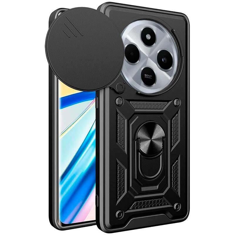 Funda Armadura Militar Para Xiaomi Redmi 14c / Poco C75 Con Protección De Cámara, Soporte Metálico Y Anillo Negro