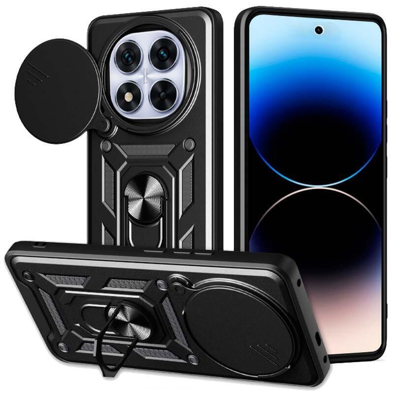 Funda Armadura Militar Para Xiaomi Redmi Note 14 Pro 5g Con Protección De Cámara, Soporte Metálico Y Anillo Negro