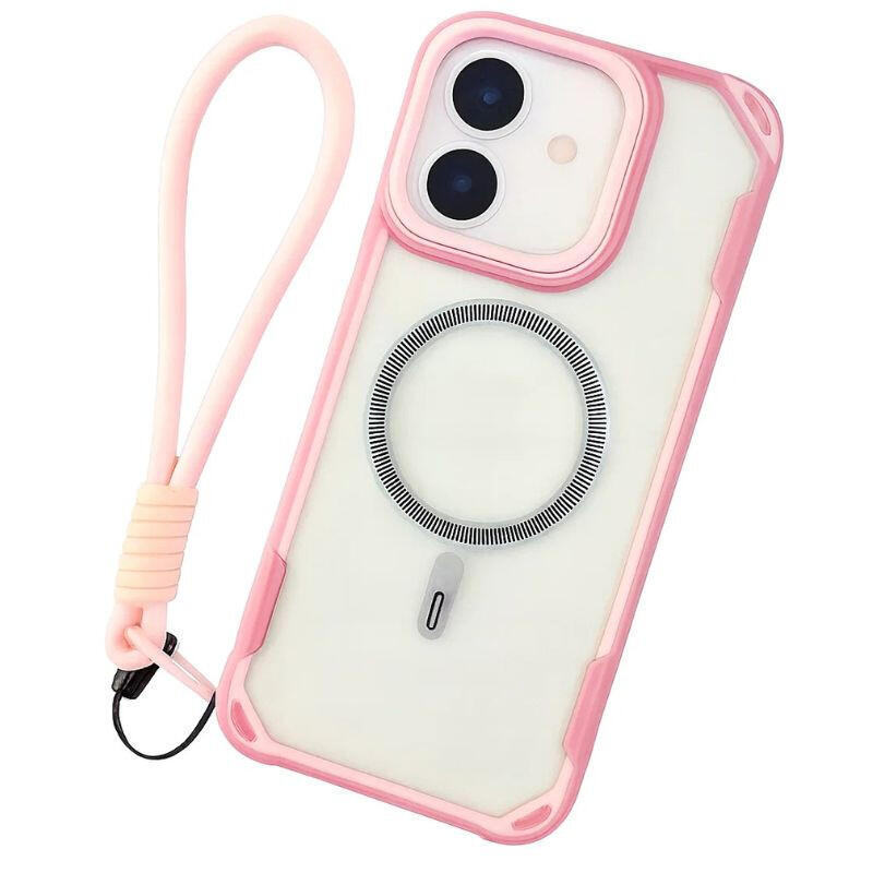 Funda Con Magsafe, Soporte Protector De Lente Y Correa De Mano Para Iphone 16, Rosa