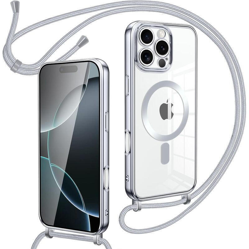 Funda Magnética Con Colgante Para Iphone 16 Pro Max Plata