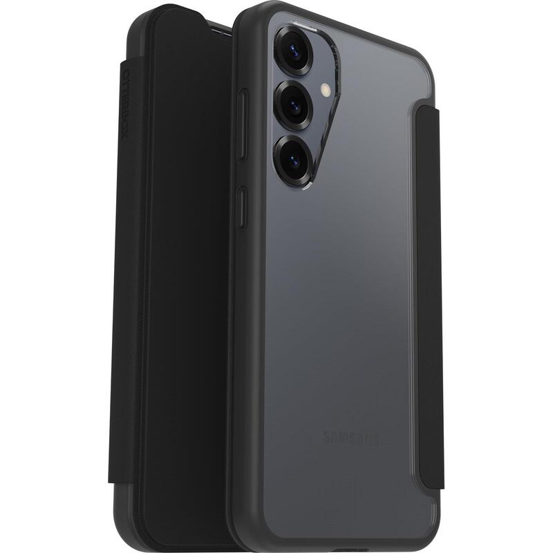 Funda Otterbox React Series Folio Para Samsung Galaxy S25+, Resistente A Golpes Y Caídas, Soporte Para Tarjetas,Testada Según Los Estándares Militares, Transparente/Negro, Sin Caja Retail