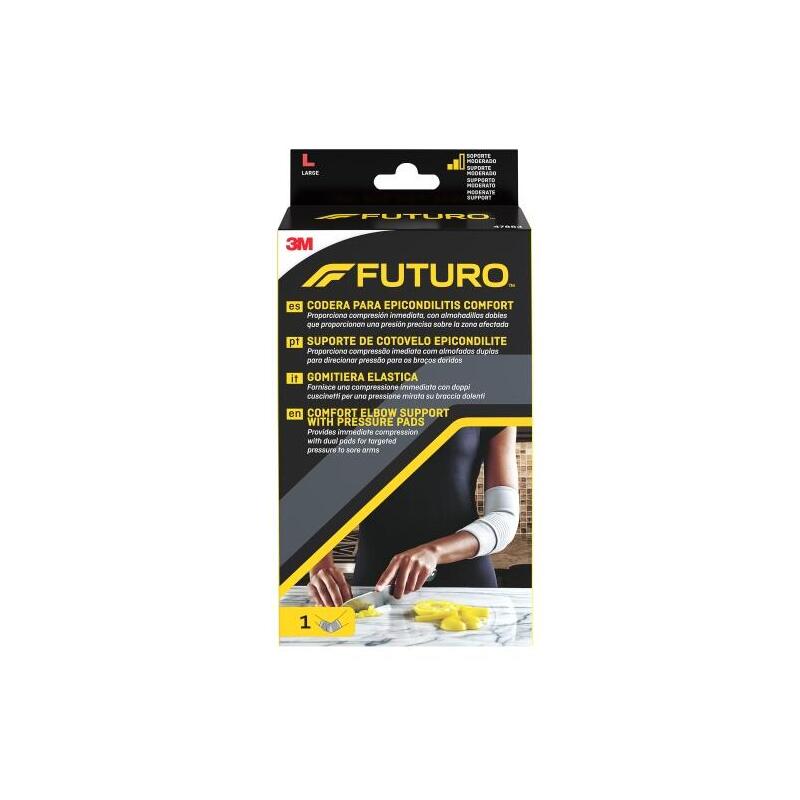 Futuro Comfort Codera Para Epicondilitis - Talla L (27.9 - 30.5cm) - Transpirable - Elastico - Anatomico - Gris