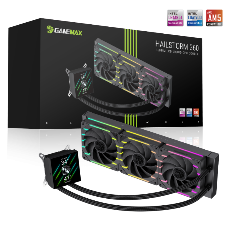 Gamemax Cpu Liquid Cooler Hailstorm 360 Lcd Black
