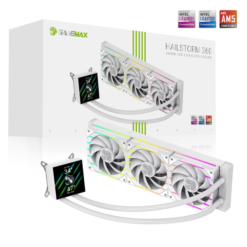 Gamemax Cpu Liquid Cooler Hailstorm 360 Lcd White