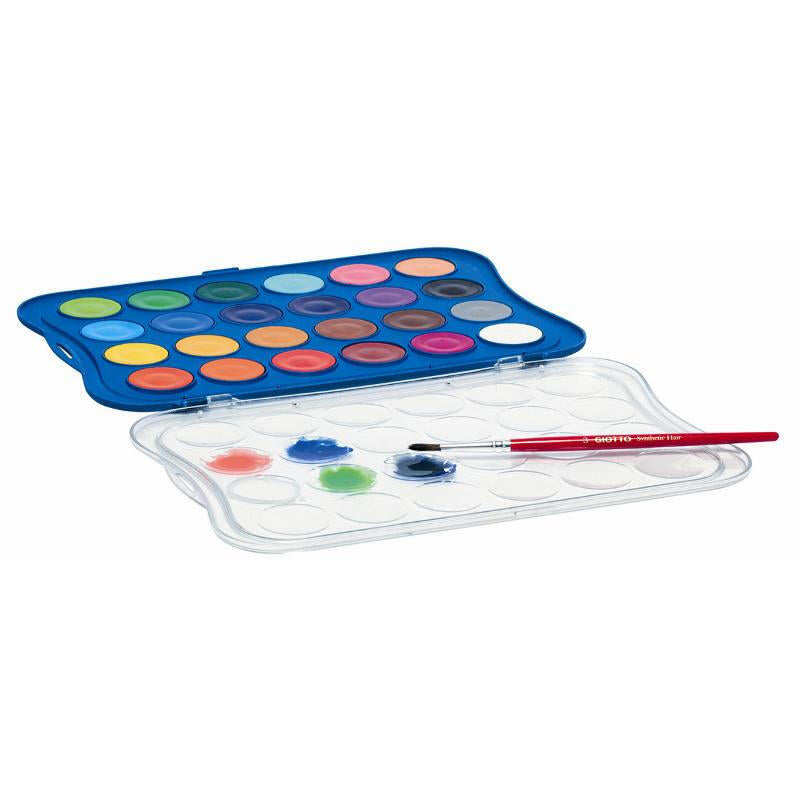 Giotto Estuche De 24 Acuarelas De 30mm + Pincel - Colores Brillantes, Intensos Y Vivos - Muy Cubrientes - Colores Surtidos
