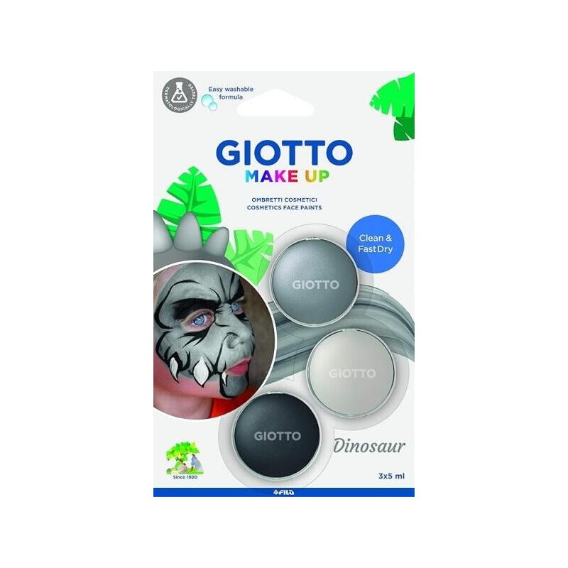 Giotto Make Up Dinosaur Pack Con 3 Maquillajes Faciales De Tematica Dinosaurio - Se Lava Con Agua - Dermatologicamente