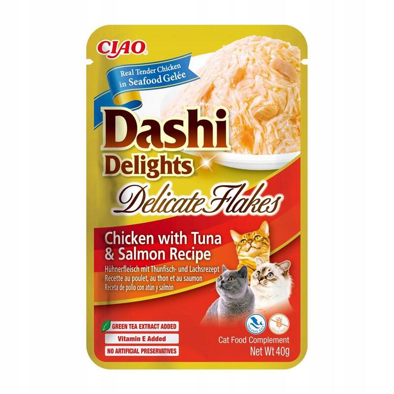 Golosina Para Gatos Inaba Cat Dashi Delights Hojuelas Delicadas De Pollo Con Atún Y Salmón 40g