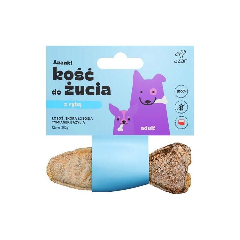 Golosina Para Perros Azanki Hueso Con Salmón En Piel De Salmón Con Tomillo Y Albahaca En Forma De Pez 12 Cm