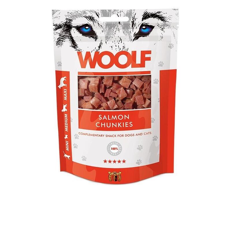 Golosinas Para Perros Y Gatos Woolf Salmon Chunkies 100 G