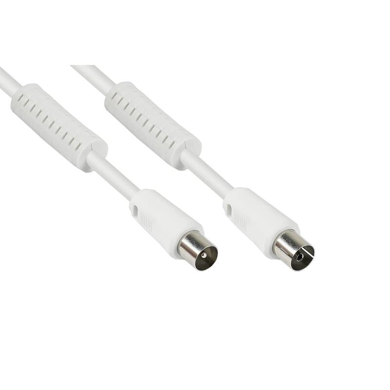 Goodconnections Tv Antennencable, Koax Stecker An Koax Buchse (Vernickelt), 2x Ferritkern, 2x Geschirmt, Class A, 95 Db, 75 Ohm, Ccs, Weiss, 7,5m,