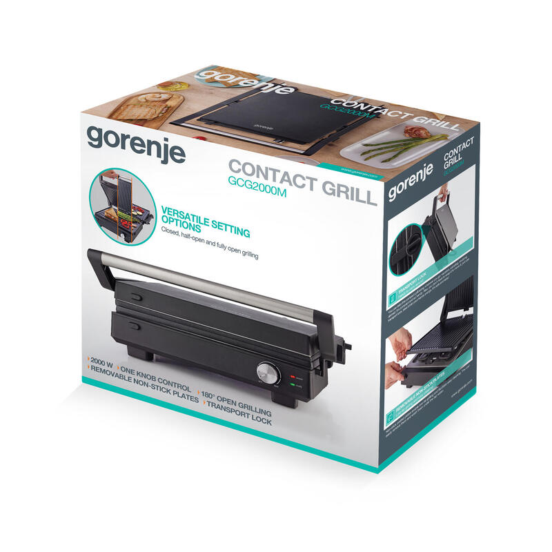 Gorenje Gcg2000m Multifunctional Grill, Removable Non-Stick Plates, Black