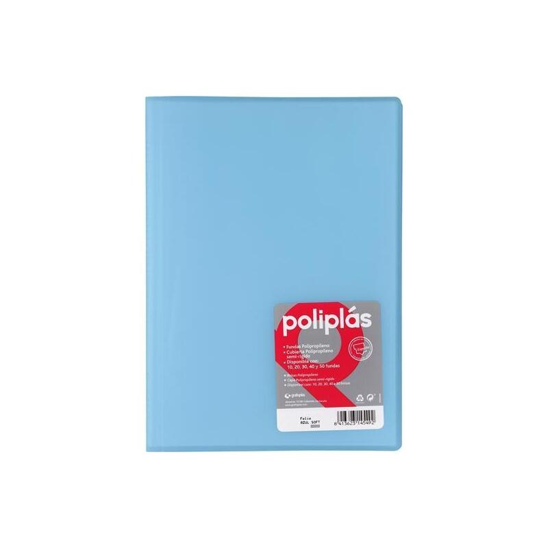 Grafoplás Carpeta Con Fundas Poliplás Soldadas Folio 30 Fundas Pp Semirígido Translúcido Azul Soft
