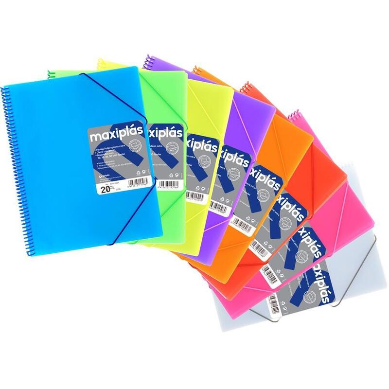 Grafoplás Carpeta Maxiplás En Espiral Con Gomas Con Sobre Contiene 20 Fundas Taladradas A4 Amarillo