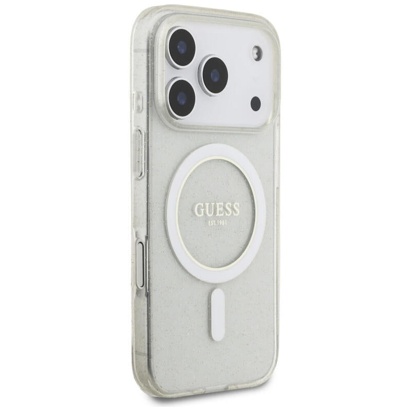 Guess Iml Glitter Pearl Strap Magsafe Case For Iphone 17 Pro Max Clear