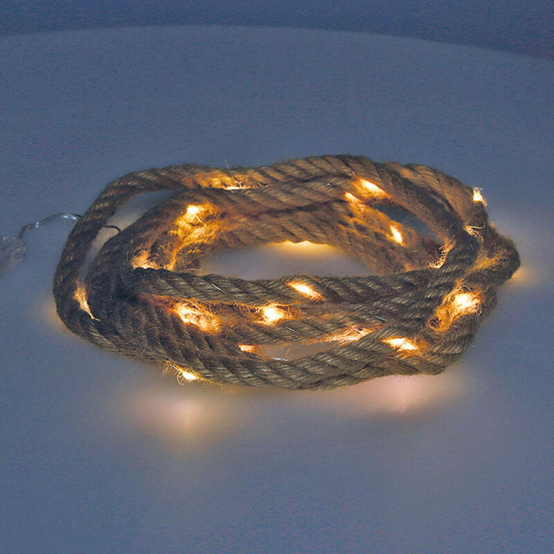 Guirnalda A Pilas Fija 30 Microleds Cuerda De Yute Luz Blanco Calido 3,03m