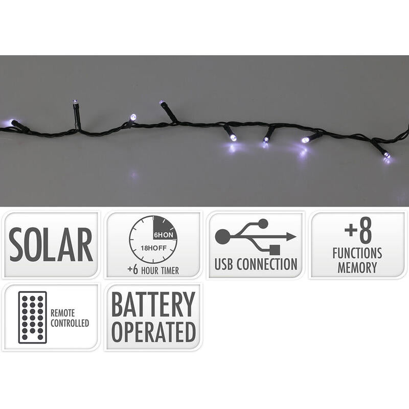 Guirnalda Led, 400 Leds, 8 Funciones Parpadeante Blanco Frio, Solar. Basics
