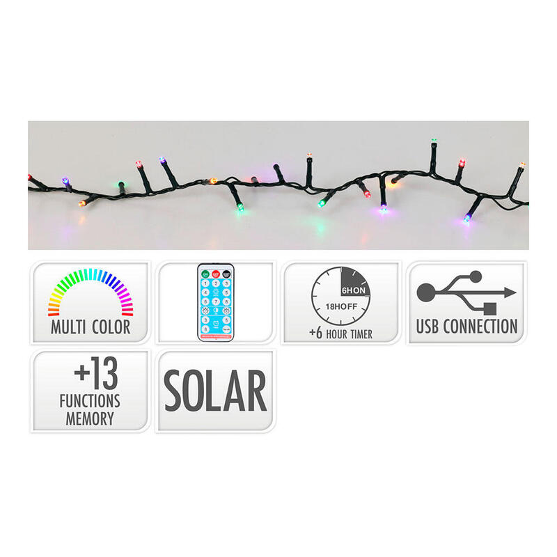Guirnalda Led Solar 768 Leds 13 Funciones Parpadeante Exterior Multicolor Cable Verde 5,6 M