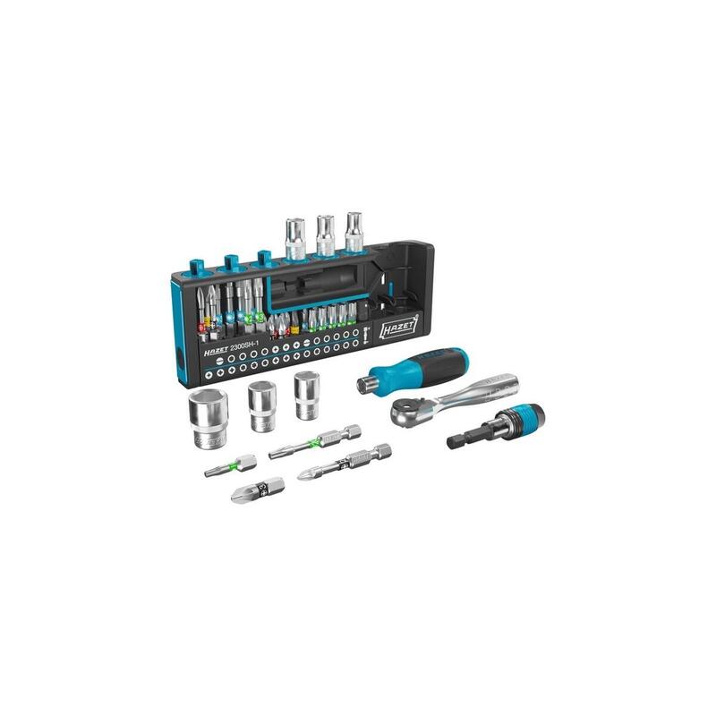 Hazet Smartholder 2300sh-1, Juego De Vasos Y Puntas 1/4" (Negro, 39 Piezas, Incluido El Trinquete Reversible De Dientes Finos)