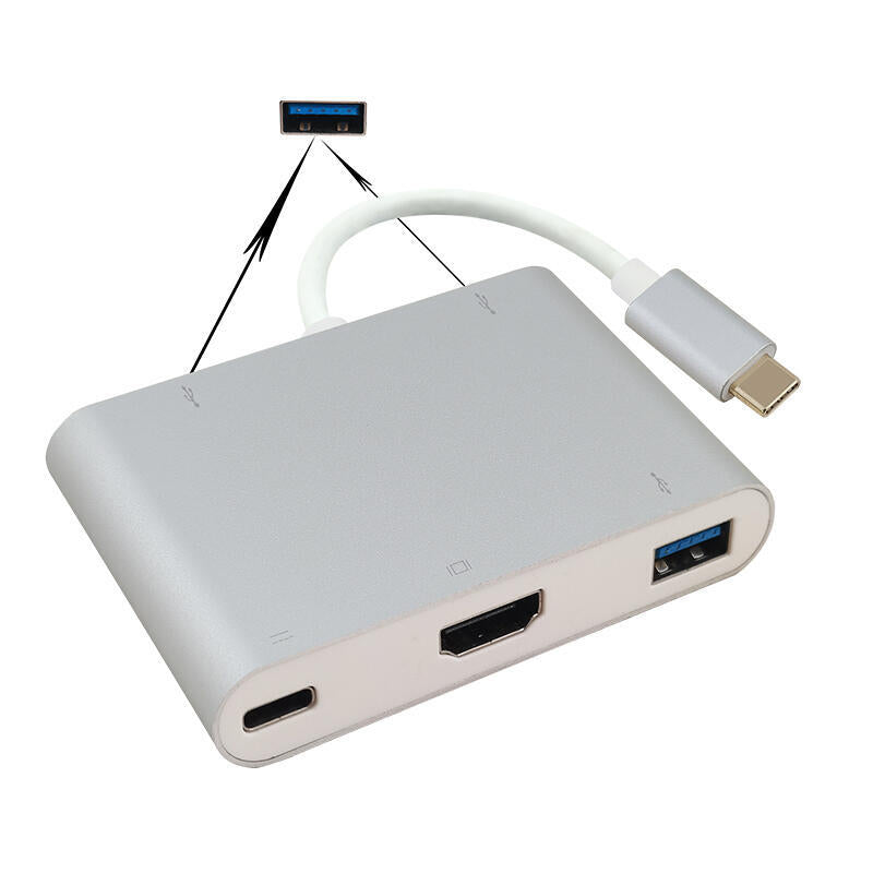Helos Dockingstation, Usb 3.1 Type-C St/3xusb/Hdmi/Type-C Bu, Premium 4k, Plata