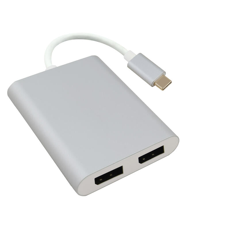 Helos Splitter, Usb 3.1 Tipo-C St./2x Displayport Hembra, Premium 4k, Plata
