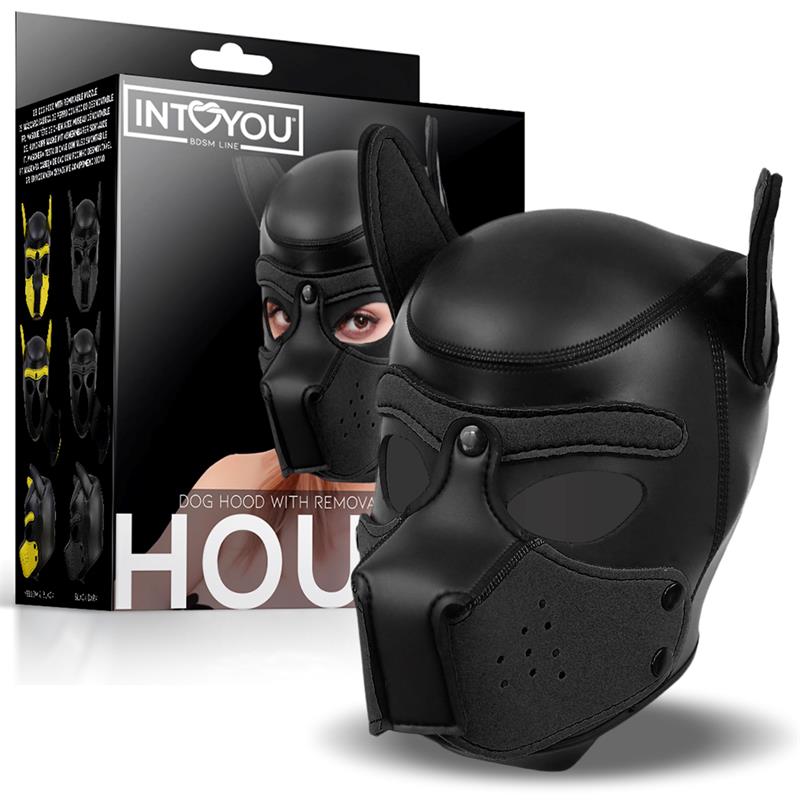 Máscara De Perro De Neopreno Con Hocico Extraíble Negro Talla M