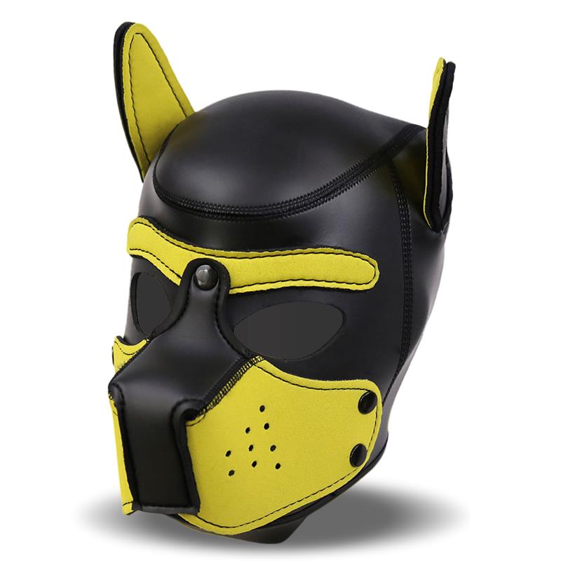 Máscara De Perro De Neopreno Con Hocico Extraíble Negro Y Amarillo Talla L
